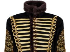 Ro Rox Men’s Black and Gold Hussar Steampunk Parade Jacket Faux Fur