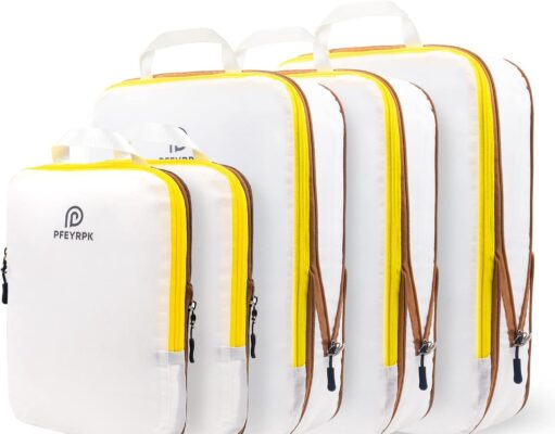 Lightweight Compression Packing Cubes for Suitcases, Compressible Expandable Travel Packing Organizer with Clear Toiletries and Backpack Bag, Travel Essentials for Carry on Luggage 7 Set