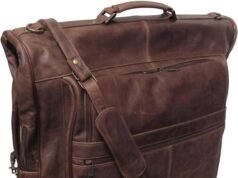 Eclectic Escape Leather Three-Suit Garment Bag, Brown, Carry-On Leather Garment Bag, 23 in. L x 5 in. W x 19 in. H, Durable Copper Tone Hardware