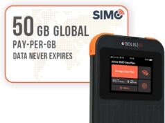 SIMO Solis 5G WiFi Mobile Hotspot + 50GB Global Data, Local and International Coverage Router, Multi-Carrier Access, No Contract or SIM Card Required, 16 Connected Devices, 1GB/Month Lifetime Data