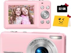 Digital Camera, FHD 1080P Digital Camera for Kids with 32GB SD Card Compact Point and Shoot Camera 16X Zoom Anti Shake Portable Cameras Small Camera for Teens Boys Girls Seniors with Best Wishes Card