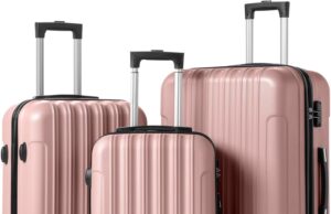 Karl home Luggage Set of 3 Hardside Carry on Suitcase Sets with Spinner Wheels & TSA lock, Portable Lightweight ABS Luggages for Travel, Business – Rose Gold (20/24/28)