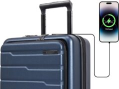 BAGSMART Expandable Carry On Luggage 22x14x9 Airline Approved, 20″ Suitcases with Spinner Wheels,Charging Ports,TSA Lock, Hard Shell Front Opening Carry On Luggage for Men Women Travel Business,Blue