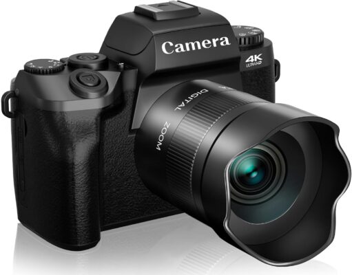 Digital Cameras for Photography, NIKICAM 4K 64MP WiFi Vlogging Camera for YouTube with Dual Camera, 4″ Touch Screen Compact Camera with Flash, 32GB SD Card, Lens Hood & 3000mAH Battery-Black