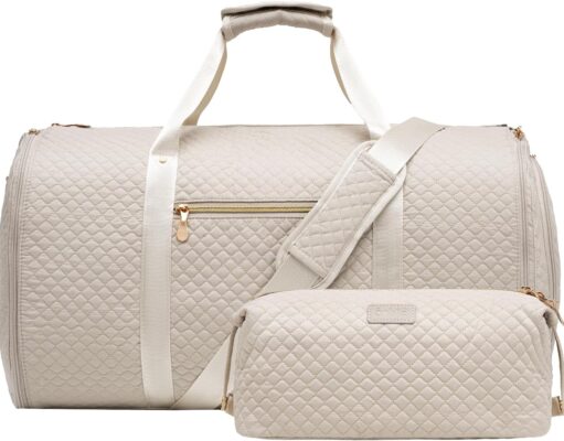 Coolife Garment Bag Carry On Convertible Travel Duffel Bag with Shoe Pouch Weekender Bag for Women Men 2 in 1 Hanging Suit Bag with Shoulder Strap Business Travel Bag (White, Standard)