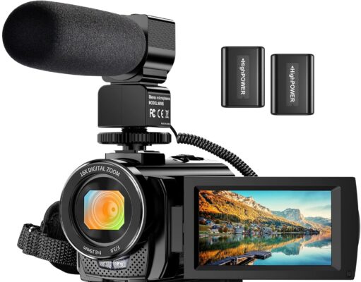 Video Camera YouTube Vlogging Camera Recorder FHD 1080P 24.0MP 3.0 Inch 270 Degree Rotation Screen 16X Digital Zoom Camcorder with Microphone,Remote Control and 2 Batteries