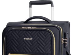 BAGSMART Carry On Luggage 20 Inch,Softside Expandable Suitcase with Spinner Wheels, Luggage 22x14x9 Airline Approved Rolling Lightweight Suitcases for Women Men, Compact Carry-On (Black)