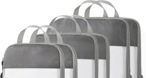 Compression Packing Cubes for Travel, Packing Cubes Compression Travel Essentials, Compressible Packing Cubes Travel Organizers for Carry-on Luggage Suitcase