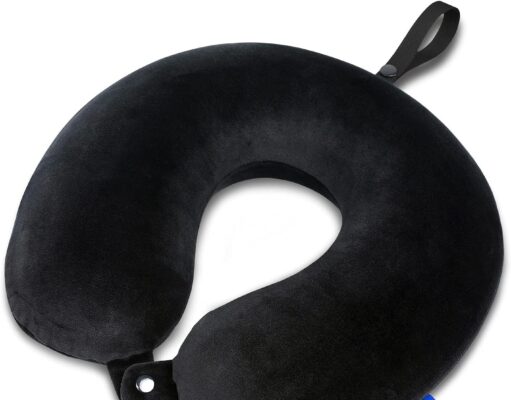 Fabuday Memory Foam Travel Pillows for Airplanes – Neck Pillow for Traveling with Attachable Snap Strap Soft Washable Cover, Flight Pillow for Sleeping, Car, Home, Office, Black