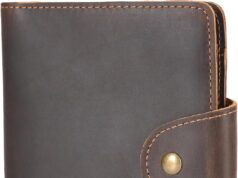 Polare Full Grain Leather Slim and Soft RFID Blocking wallet For Men Snap Bifold Travel Wallet Passport Holders 2 Passports (Dark Brown)