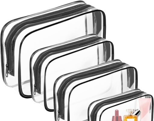 AURUZA 4 Pack Clear Toiletry Bag,Portable Travel Makeup Bags with Zipper, TSA Approved Clear Organizer Bags, PVC Cosmetic Pouch for Airport Airline Compliant
