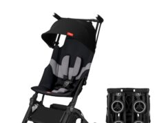 gb Pockit+ All-Terrain, Ultra Compact Lightweight Travel Stroller with Canopy and Reclining Seat in Velvet Black