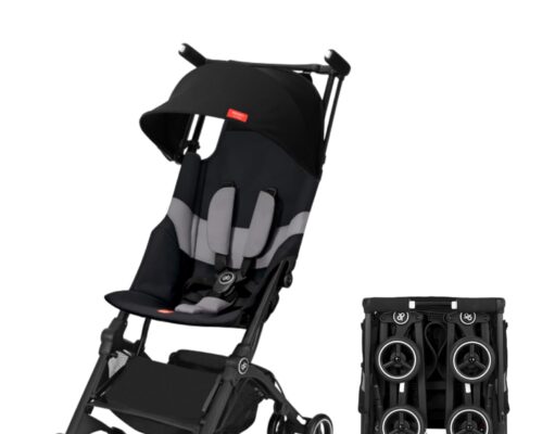 gb Pockit+ All-Terrain, Ultra Compact Lightweight Travel Stroller with Canopy and Reclining Seat in Velvet Black