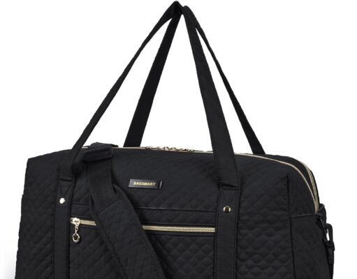 BAGSMART Travel Duffle Bag 31L Quilted Weekender Overnight Bag for Women with Laptop Compartment, Large Carry On Airport Bag with Wet Pocket & Shoe Bag for Travel, Business Trips, Sports(Black)