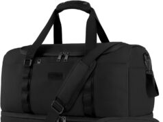 ETRONIK Travel Bag for Men Women, Duffle Bag & Gym Bag with Shoe Compartment, Weekender Overnight Bag with Toiletry Bag, Carry on Bags for Airplane for Travel, Trip, Gym, Yoga, Black