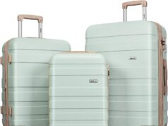 Merax 3 Piece Expandable ABS Hardshell Luggage Sets Spinner Wheel Suitcase TSA Lock Suit Case, Grey Green, 20/24/28 Inch