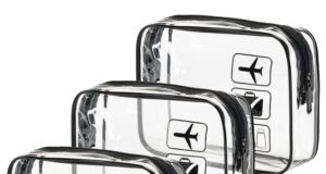 MODENGKONGJIAN TSA Approved Toiletry Bag, 3 Pcs Clear Toiletries Bags Quart Size Travel Makeup Cosmetic Bag for Women Men, Carry on Airport Airline Compliant Bag (Black)