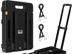 Folding Hand Truck, 500 LB Heavy Duty Luggage Cart, Utility Dolly Platform Cart with 6 Wheels & 2 Elastic Ropes for Luggage, Travel, Moving, Shopping, Office Use, Black