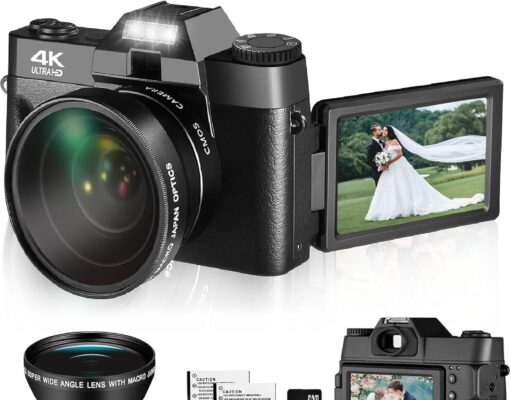 Upgrade 4K Digital Camera for Photography and Video, 16X 48MP Auto-Focus Vlogging Camera for YouTube with SD Card Anti-Shake Compact Camera for Travel with 3″ 180° IPS Flip Scree (2 Batteries)