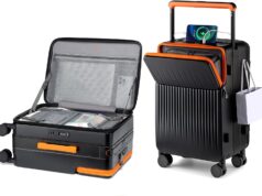 Joyway Carry on Luggage 22x14x9 Airline Approved, Hardside Carry-on Suitcase with Charging Port and Spinner Wheels, Hardshell 20 Inch Luggage with TSA Lock, Black