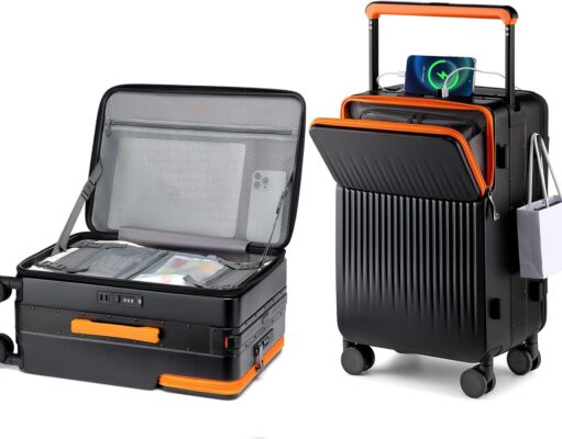 Joyway Carry on Luggage 22x14x9 Airline Approved, Hardside Carry-on Suitcase with Charging Port and Spinner Wheels, Hardshell 20 Inch Luggage with TSA Lock, Black