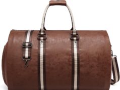 Leather Garment Bags for Travel, Convertible Carry on Garment Duffel Bag for Men, 2 in 1 Waterproof Foldable Travel Suit Bag with Shoulder Strap Weekender Bag with Shoe Pouch