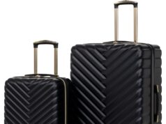 Kenneth Cole REACTION Madison Square Lightweight Hardside Chevron Expandable Spinner Luggage, Black, 2-Piece Set (20″ & 28″)