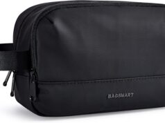 BAGSMART Travel Toiletry Bag for Men, Dopp Kit Water Resistant Shaving Bag for Toiletries Accessories, Black-Medium