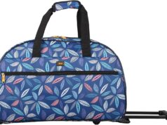 LUCAS Designer Carry On Luggage Collection – Lightweight Pattern 22 Inch Duffel Bag- Weekender Overnight Business Travel Suitcase with 2- Rolling Wheels (LEAF BLUE, 22in)
