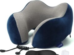 GOTDYA Travel Pillow,Travel Neck Pillows for Sleeping,100% Pure Memory Foam Soft Comfort & Support Pillow for Airplane/Car/Office&Home Rest Use-Blue