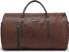 Modoker Convertible Leather Garment Bag, Carry on Garment Bags for Travel, Garment Duffel Bag, Gifts for Men Women Business Waterproof Suitcase Suit Travel Bags, Brown