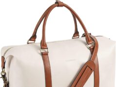 BOSTANTEN Weekender Bags for Women Leather Travel Duffle Bag Carry On Overnight Duffel with Shoe Compartment, Beige&Brown