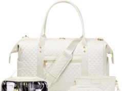 Weekender Bags for Women, 4PC Duffle Bag for Foldable Travel Bag with Shoe Compartment Carry on Overnight Bags with Toiletry Bag & Wet Pocket, 20″Large Gym Bag, Hospital, Beige | Waterproof