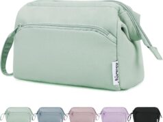 Narwey Large Makeup Bag Women Wide-open Make up Bag Travel Cosmetic Bag Organizer Toiletry Bag for Cosmetics Toiletries Accessories (Mint Green)