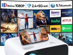 Projector with WiFi and Bluetooth, 18000 Lumen Native 1080P Projector,Portable Outdoor Projector, Movie Mini Projector Compatible with iOS/Android/Laptop/HDMI/PC/ TV Stick/USB