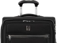 Travelpro Platinum Elite Softside Expandable Checked Luggage, 8 Wheel Spinner Suitcase, TSA Lock, Men and Women, Shadow Black, Checked Medium 25-Inch