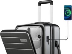 LUGGEX Carry On Luggage 22x14x9 Airline Approved – Polycarbonate Hard Suitcase with Front Pocket (Black, 20 Inch, 30.9L)