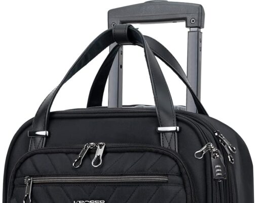 KROSER Carry On Underseat Multi-functional, 16-inch Underseater Lightweight Overnight Suitcase for Men Women, Black