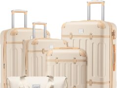 LARVENDER Luggage Sets 6 Piece, Expandable Luggage Hardshell Suitcase Sets with Spinner Wheels TSA Locks, Vintage Travel Luggage Set Clearance for Men and Women, Cream White