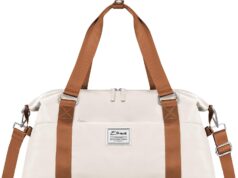 ETRONIK Weekender Bags for Women, Gym Bag with Shoes Compartment & Wet Pocket, Travel Duffel Bag with Trolley Sleeve for Personal Item Travel, Overnight Carry on Bag, Beige