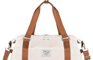 ETRONIK Weekender Bags for Women, Gym Bag with Shoes Compartment & Wet Pocket, Travel Duffel Bag with Trolley Sleeve for Personal Item Travel, Overnight Carry on Bag, Beige