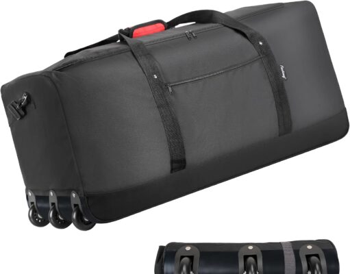 Finnhomy 120L Foldable Rolling Duffel Bag with 3 Wheels, Light Weight Travel Duffel bag with Large Loading Capacity, 32 inch Rolling Duffel bag with Shoulder Strap for Travel Camping Sports
