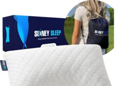 Sidney Sleep Mini Travel Size Neck Pillow – Knee Pillow – Back Lumbar Support – Curved Travel Pillow – 14 x 19 Inches – Adjustable Loft – Washable – Drawstring Backpack Included