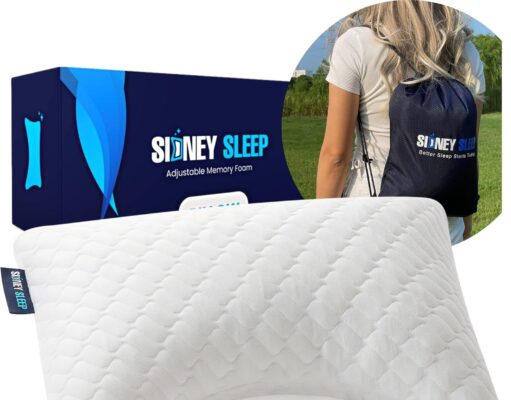 Sidney Sleep Mini Travel Size Neck Pillow – Knee Pillow – Back Lumbar Support – Curved Travel Pillow – 14 x 19 Inches – Adjustable Loft – Washable – Drawstring Backpack Included