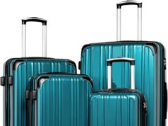 Coolife Luggage Expandable 5 Piece Sets PC+ABS Spinner Suitcase 20 inch 24 inch 28 inch (green new)