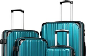 Coolife Luggage Expandable 5 Piece Sets PC+ABS Spinner Suitcase 20 inch 24 inch 28 inch (green new)