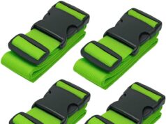 Luggage Straps for Suitcases – Neon Green, 4 PK – Premium Nylon Belts for Luggage Security – Heavy-Duty w/Adjustable Length (46”-78”) for Suitcase, Briefcase, Backpack & Travel Bag – by BlueCosto