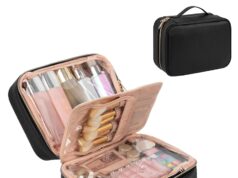 OCHEAL Makeup Bag, Makeup Travel Bag Large Capacity Waterproof Cosmetic Organizer Bag with Makeup Brush Compartment & Handle for Women Girls Travel Toiletry Accessories-Black