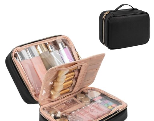 OCHEAL Makeup Bag, Makeup Travel Bag Large Capacity Waterproof Cosmetic Organizer Bag with Makeup Brush Compartment & Handle for Women Girls Travel Toiletry Accessories-Black
