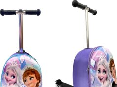 Disney Frozen Kids 19” Suitcase Scooter – Boys and Girls Magical Carry-on Luggage with LED Light Up Wheels, Waterproof Hard Shell, Retractable Handle, and Lightweight Foldable Ride-On Travel…